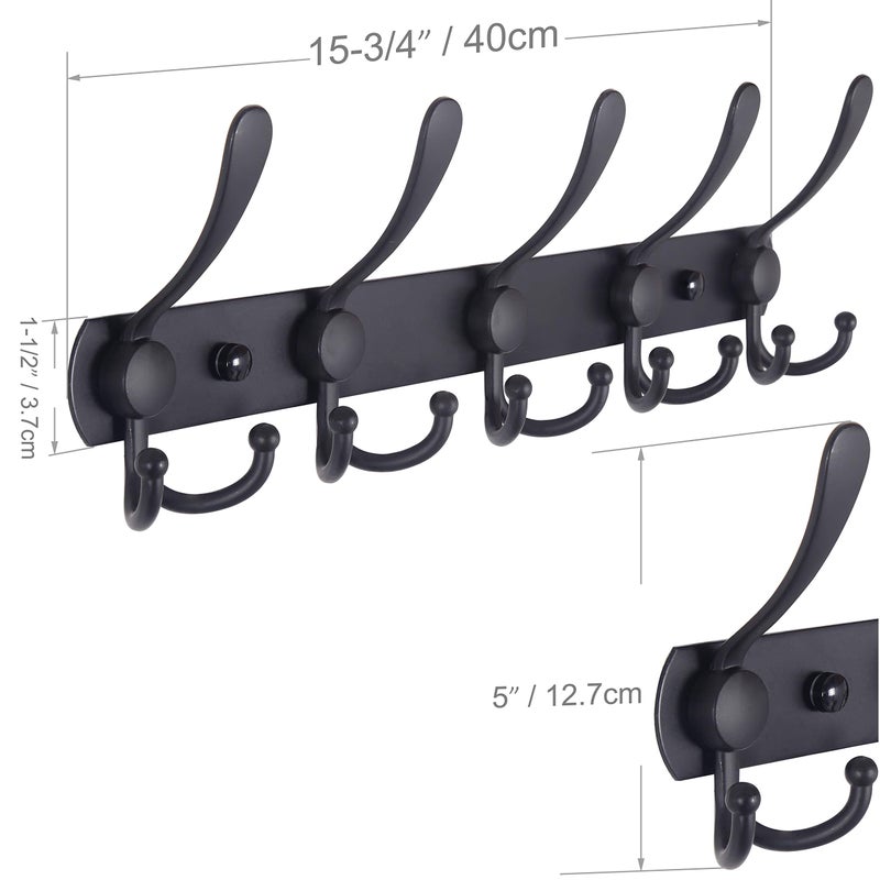 WEBI Coat Rack Wall Mount,5 Tri Hooks for Hanging,Coat Hooks Wall Mount,Hook Rack Rail,Coat Hanger Wall for Jacket,Clothes,Hats,Black,2 Packs - Image 3